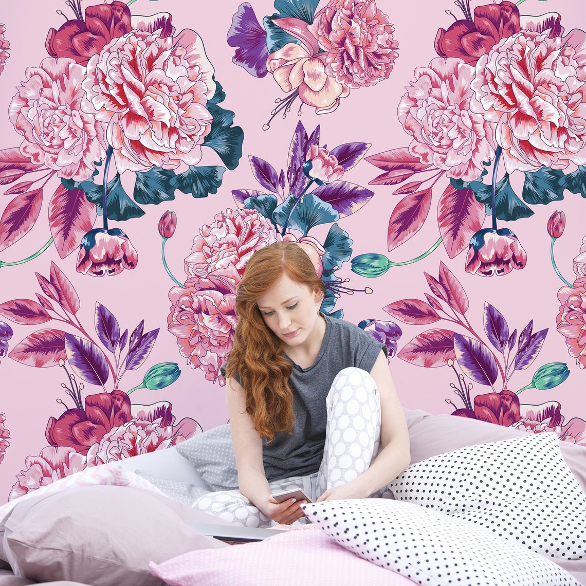 Pink Peony Removable Wallpaper Self Adhesive Temporary Etsy
