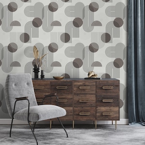 Retro abstract wallpaper, geometric figures pattern wall mural, peel and stick, self adhesive or regular wallpaper #736o