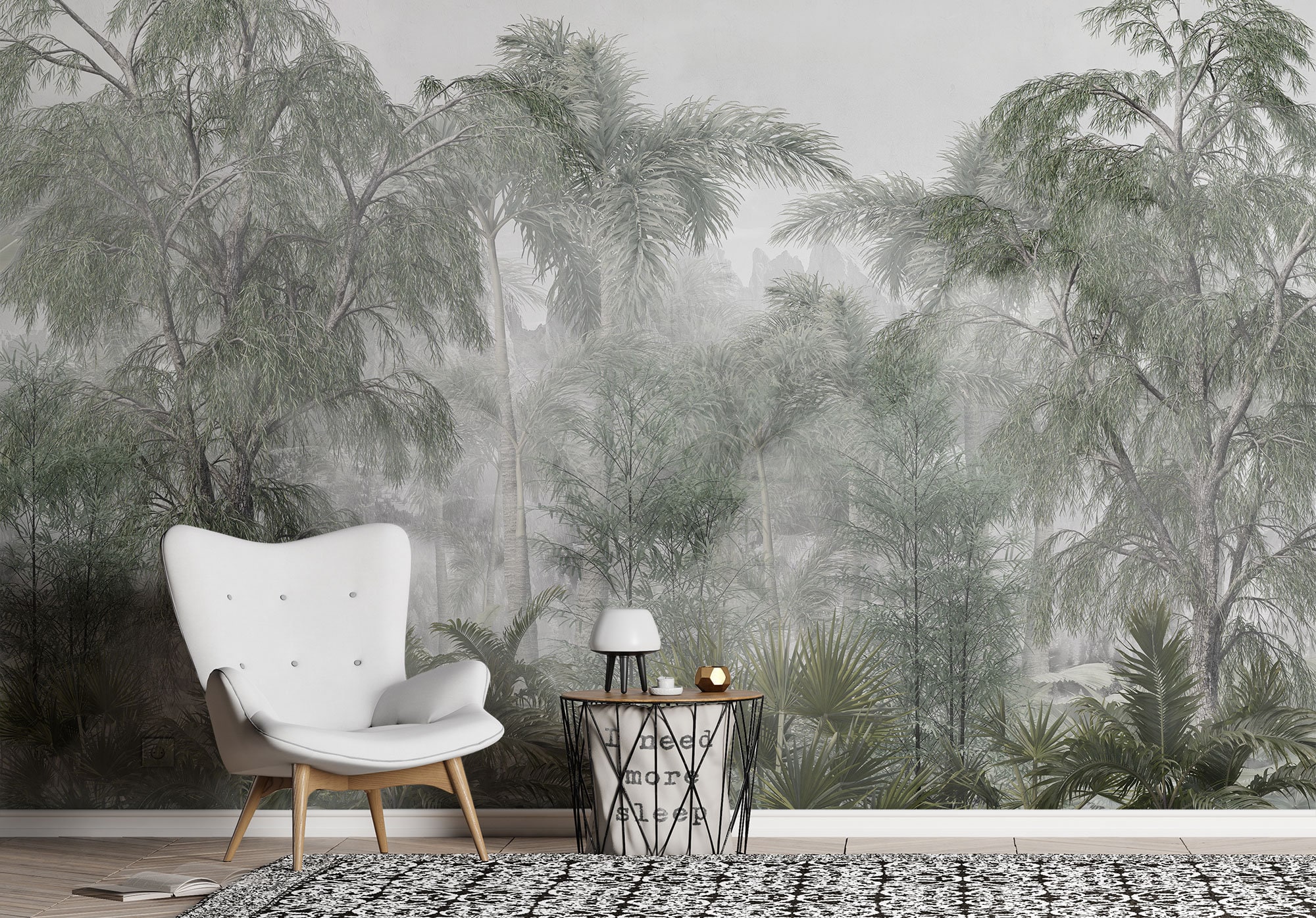 Tropical Plants in the Fog Wall Mural Vintage Jungle Scenic