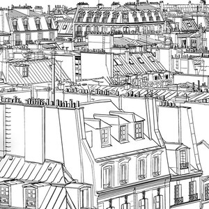 Paris landskapstapet, vintage väggmålning, linjekonst väggmålning, självhäftande, självhäftande väggmålning, avtagbar eller traditionell tapet #594 bild 5
