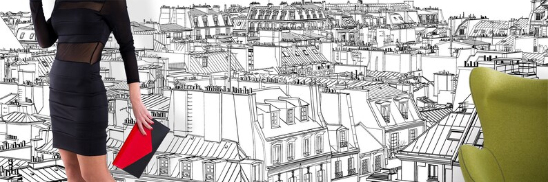 Paris landskapstapet, vintage väggmålning, linjekonst väggmålning, självhäftande, självhäftande väggmålning, avtagbar eller traditionell tapet #594 bild 5