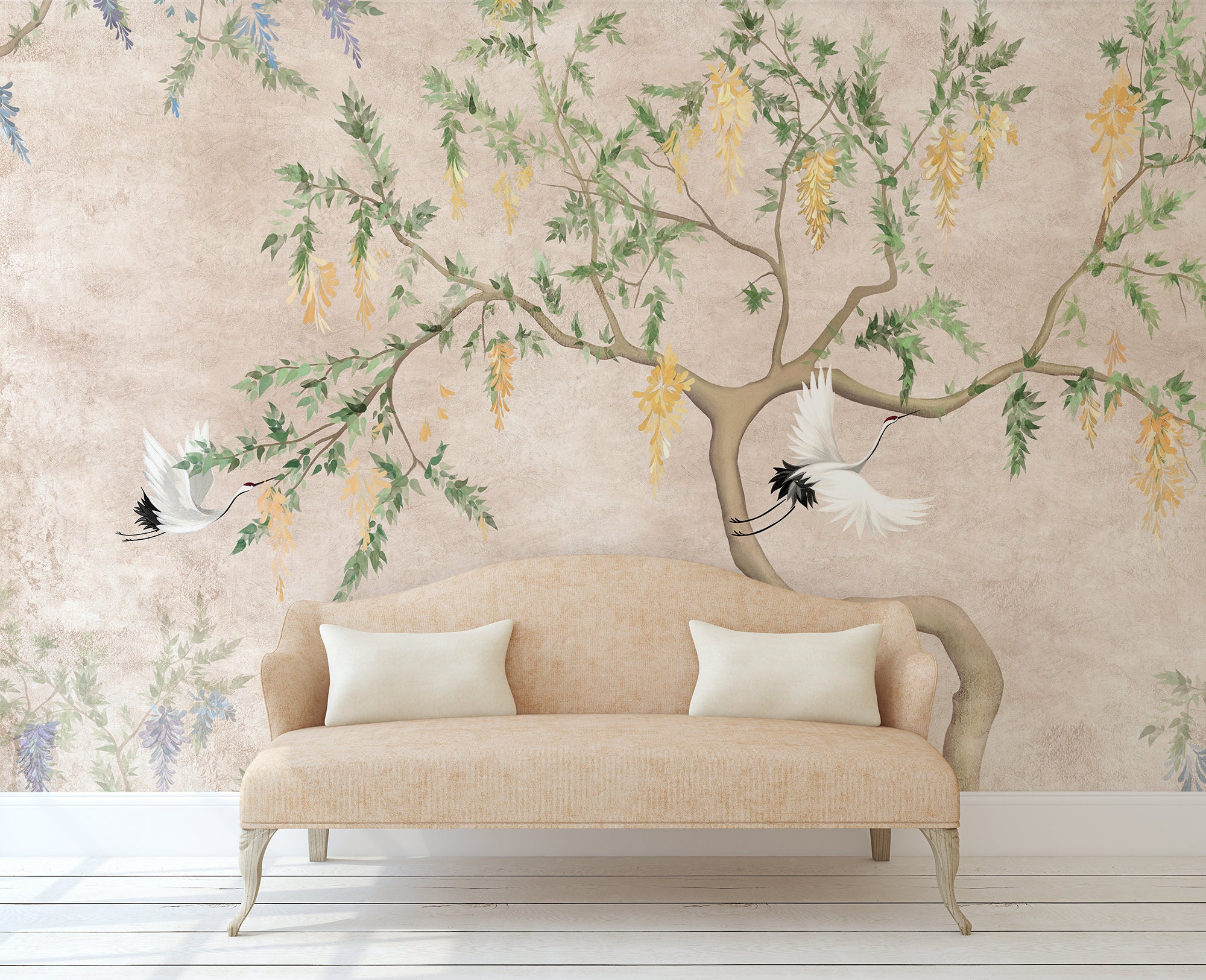 Japanese Birds  Trees Chinoiserie Wallpaper murals in India Giffywalls