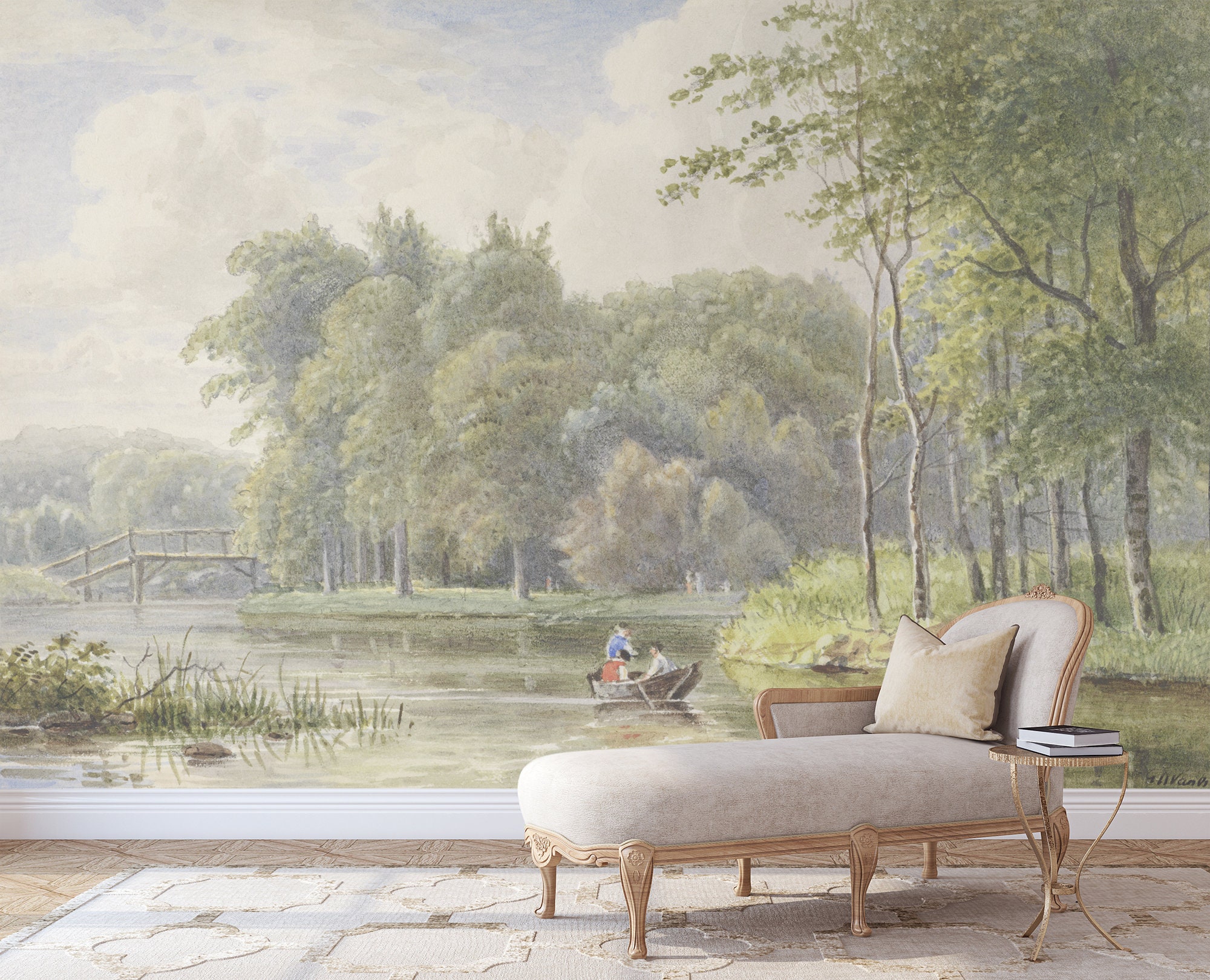 Rural vintage landscape wallpaper, peel and stick retro scenic wall mural, self adhesive landscape wallpaper, vintage wall decor #328