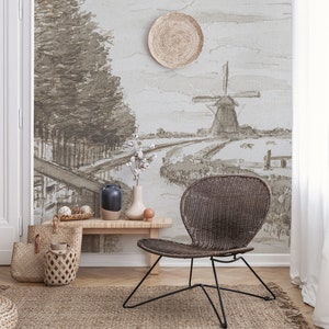Countryside wall mural, peel and stick wallpaper, vintage art wallpaper, self adhesive removable wallpaper #268