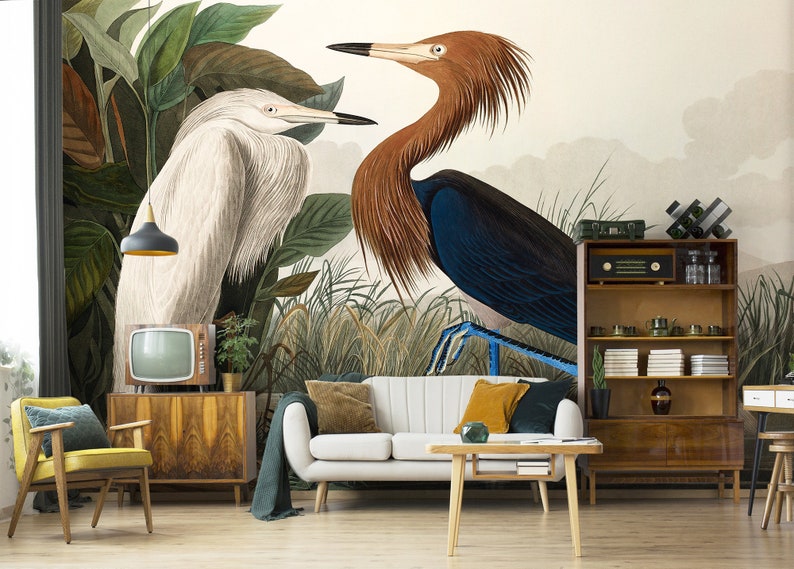 Heron Wallpaper Mural Peel and Stick Vintage Removable - Etsy