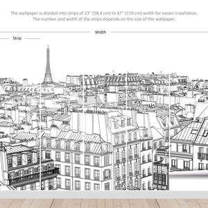 Paris landskapstapet, vintage väggmålning, linjekonst väggmålning, självhäftande, självhäftande väggmålning, avtagbar eller traditionell tapet #594 bild 6