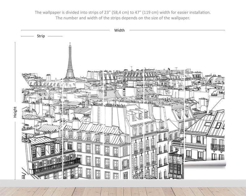 Paris landskapstapet, vintage väggmålning, linjekonst väggmålning, självhäftande, självhäftande väggmålning, avtagbar eller traditionell tapet #594 bild 6
