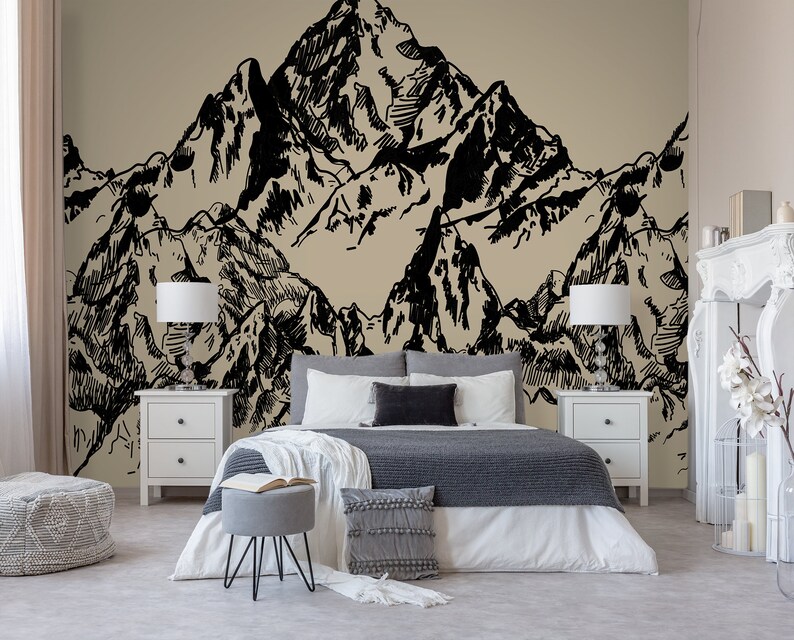 Rocky Mountains Wallpaper Peel and Stick Wall Mural Retro Etsy