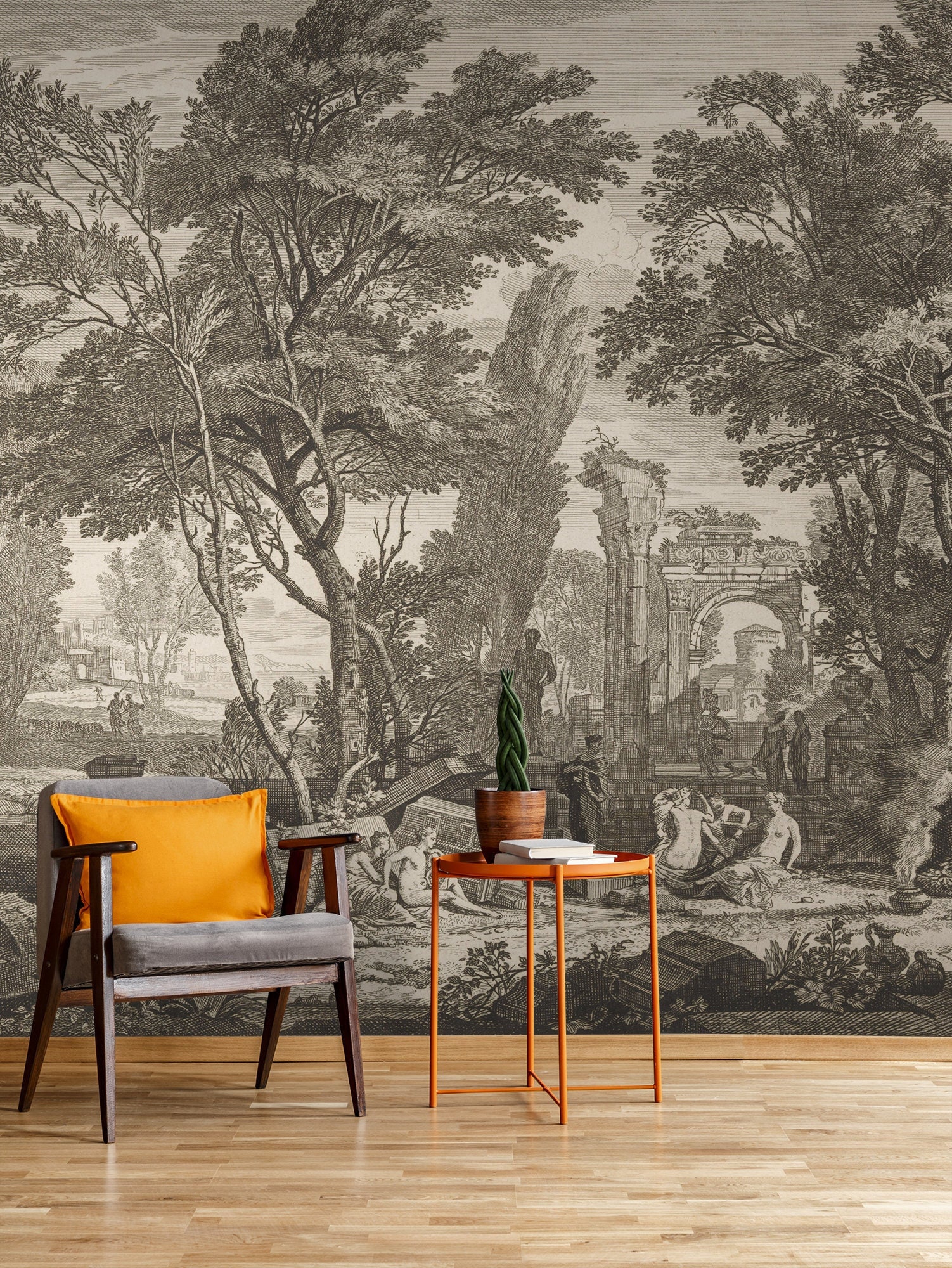 Antique Landscape Wall Mural Peel and Stick Wallpaper  Etsy  Antique  landscapes Landscape walls Wall murals