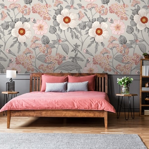 Vintage floral wallpaper, romantic wallpaper, flowers wall mural, vintage wallpaper, peel and stick, self adhesive or regular wallpaper #650