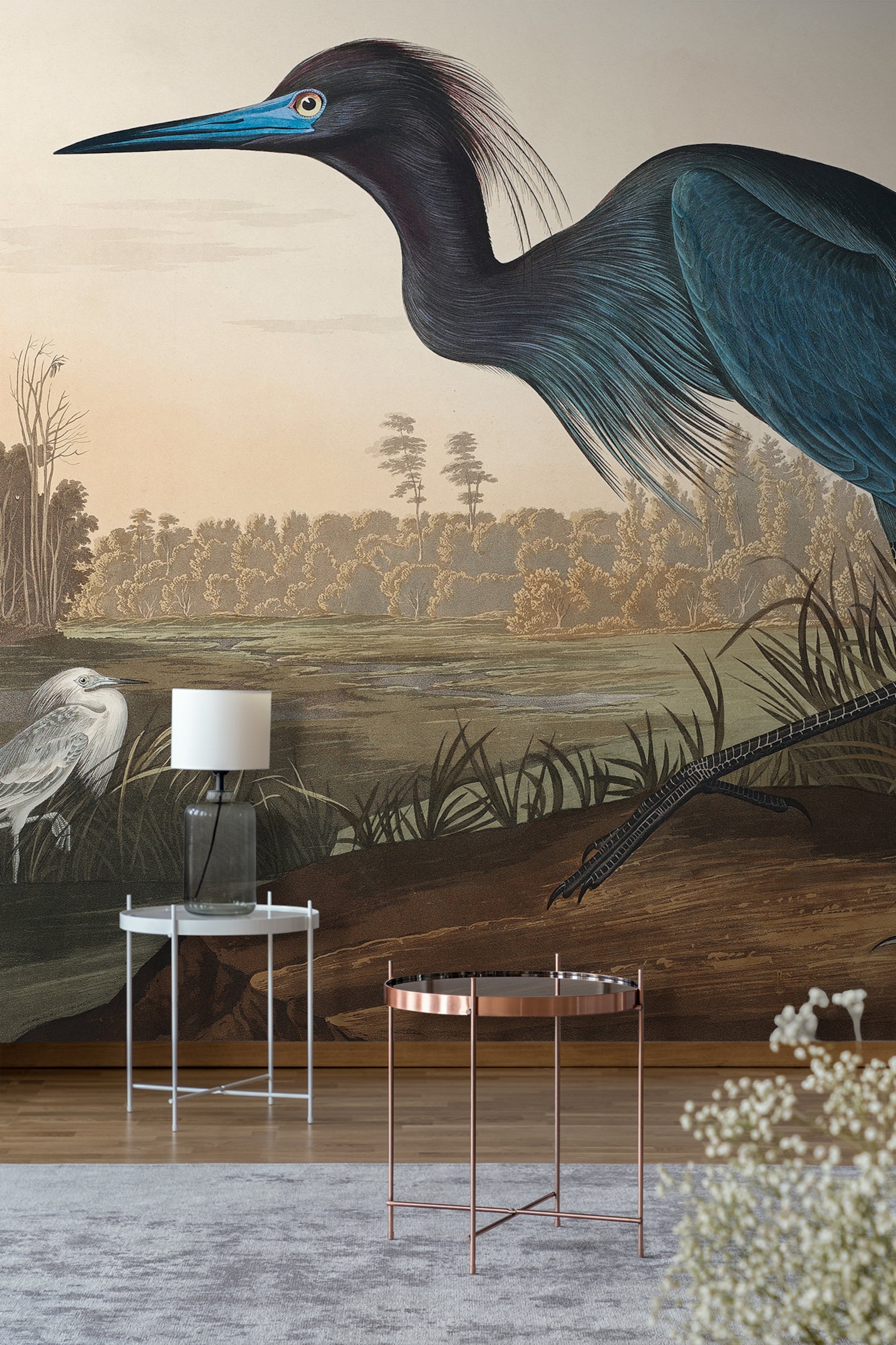 Blue Crane Wallpaper Mural Peel and Stick Vintage Removable | Etsy
