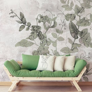 Vintage floral grunge wall mural, retro wallpaper, self adhesive, peel and stick wallpaper, wall decor, removable wallpaper #305