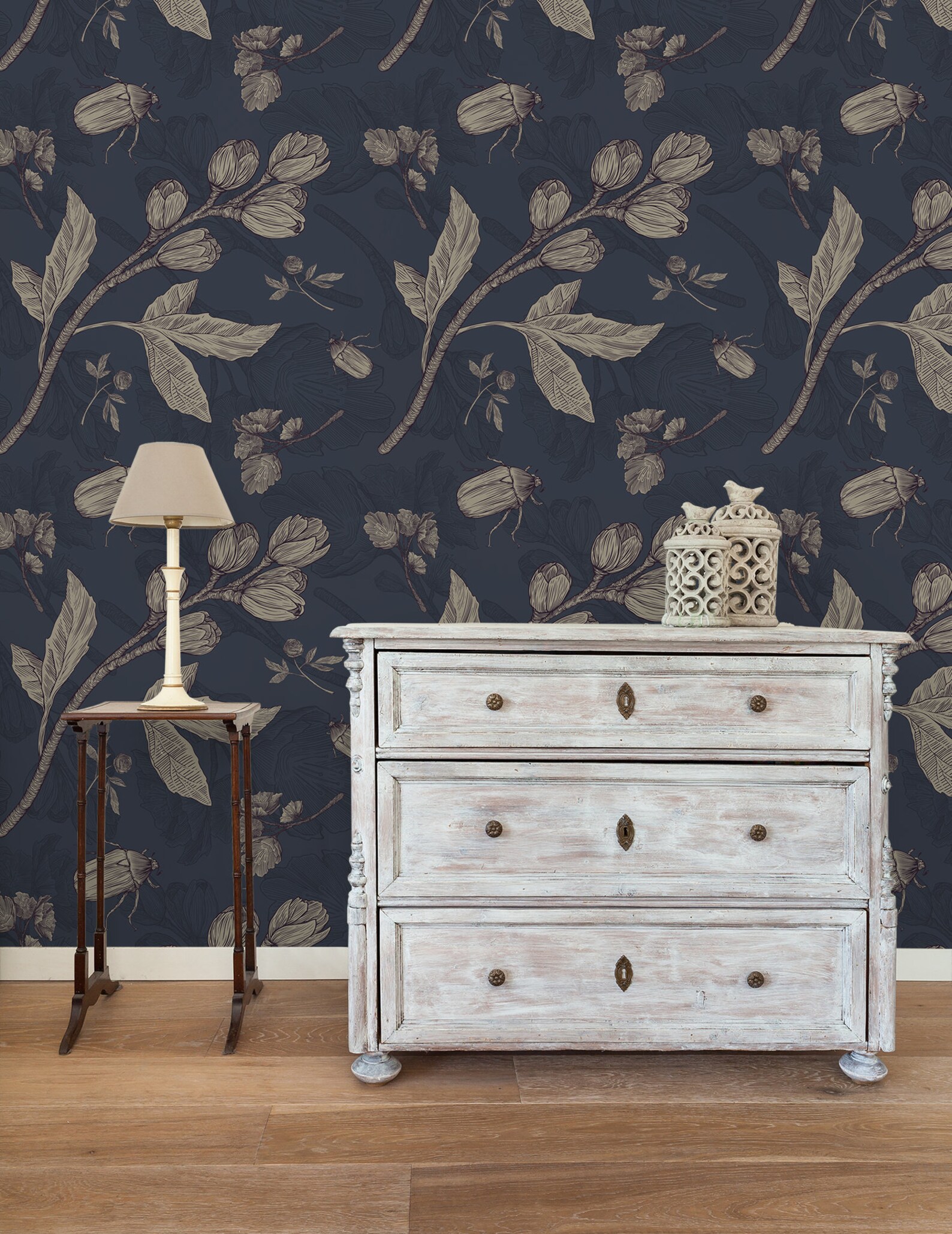 Removable retro wallpaper with dark nature pattern peel and Etsy