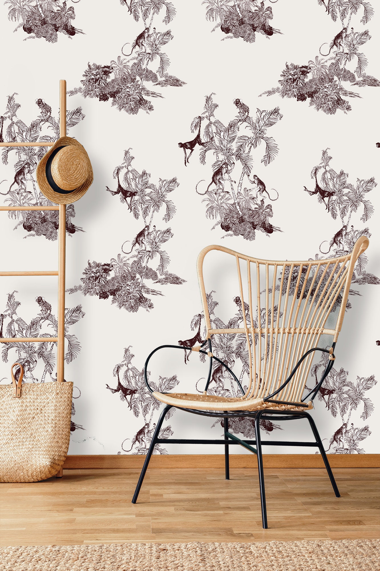 Retro Wallpaper With Monkeys Peel and Stick Wall Mural - Etsy