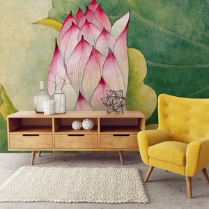 Vintage painted floral wall mural, self adhesive, peel and stick wallpaper, wall decor, removable peel and stick wallpaper#307