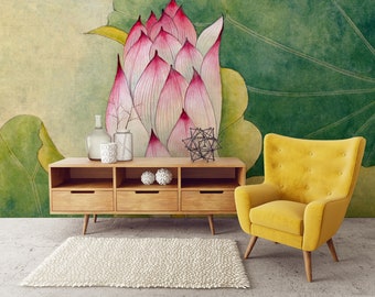 Vintage painted floral wall mural, self adhesive, peel and stick wallpaper, wall decor, removable peel and stick wallpaper#307