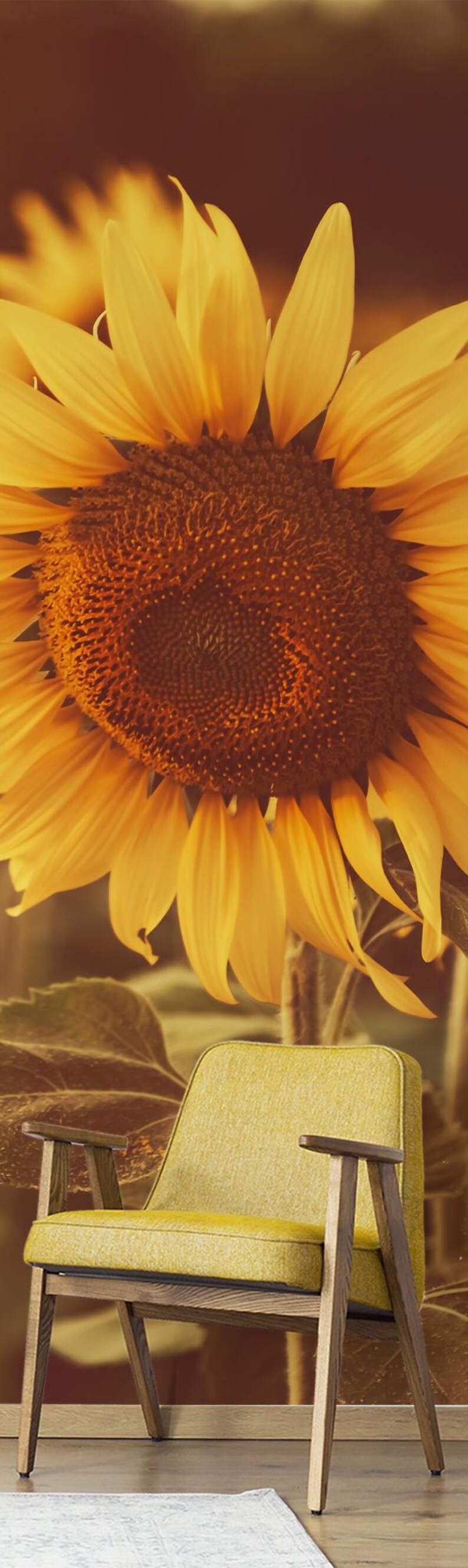 Buy Sunflower Wallpaper, Vintage Sunset Home Decor, Floral Wall Art