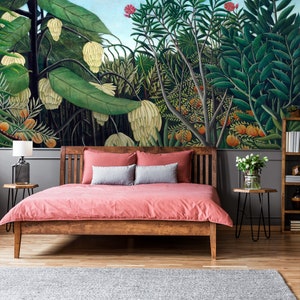 Tropische muurschildering van Henri Rousseau, peel and stick, zelfklevend, junglebehang, vintage wanddecoratie, Rousseau behang #332