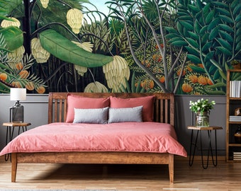 Tropical wall mural by Henri Rousseau, peel and stick, self adhesive, jungle wallpaper, vintage wall decor, Rousseau wallpaper #332