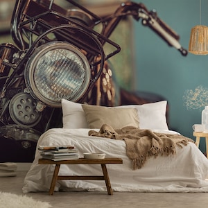 Vintage motorcycle wallpaper, self adhesive, peel and stick wallpaper, wall decor, removable peel and stick wallpaper #432