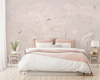 Chinoiserie-tapet, vintagelandskap, vita fågeltapet, trädgårdsmålning, självhäftande eller vanlig tapet #639