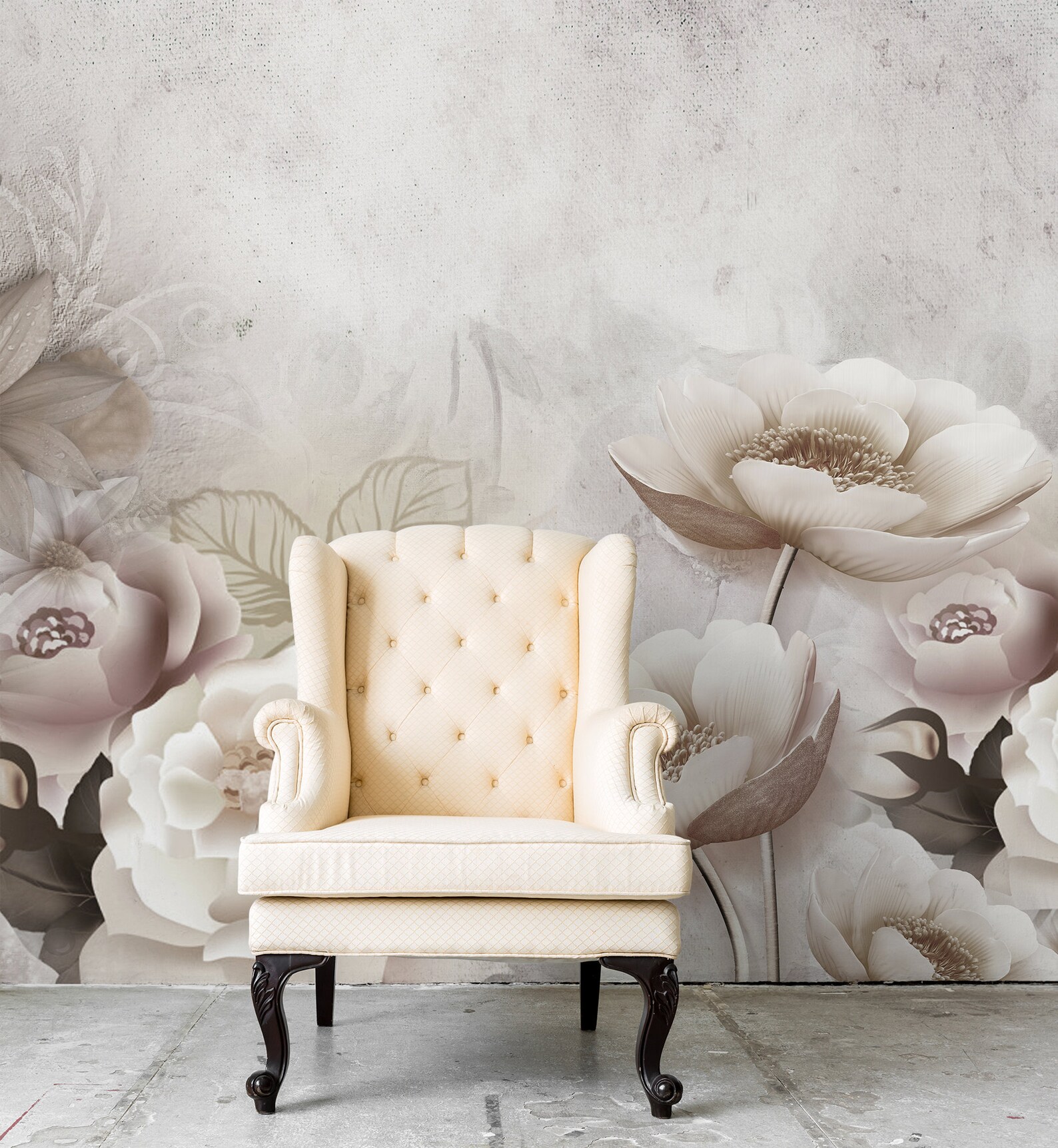 Beige floral wall mural peel and stick wallpaper vintage | Etsy