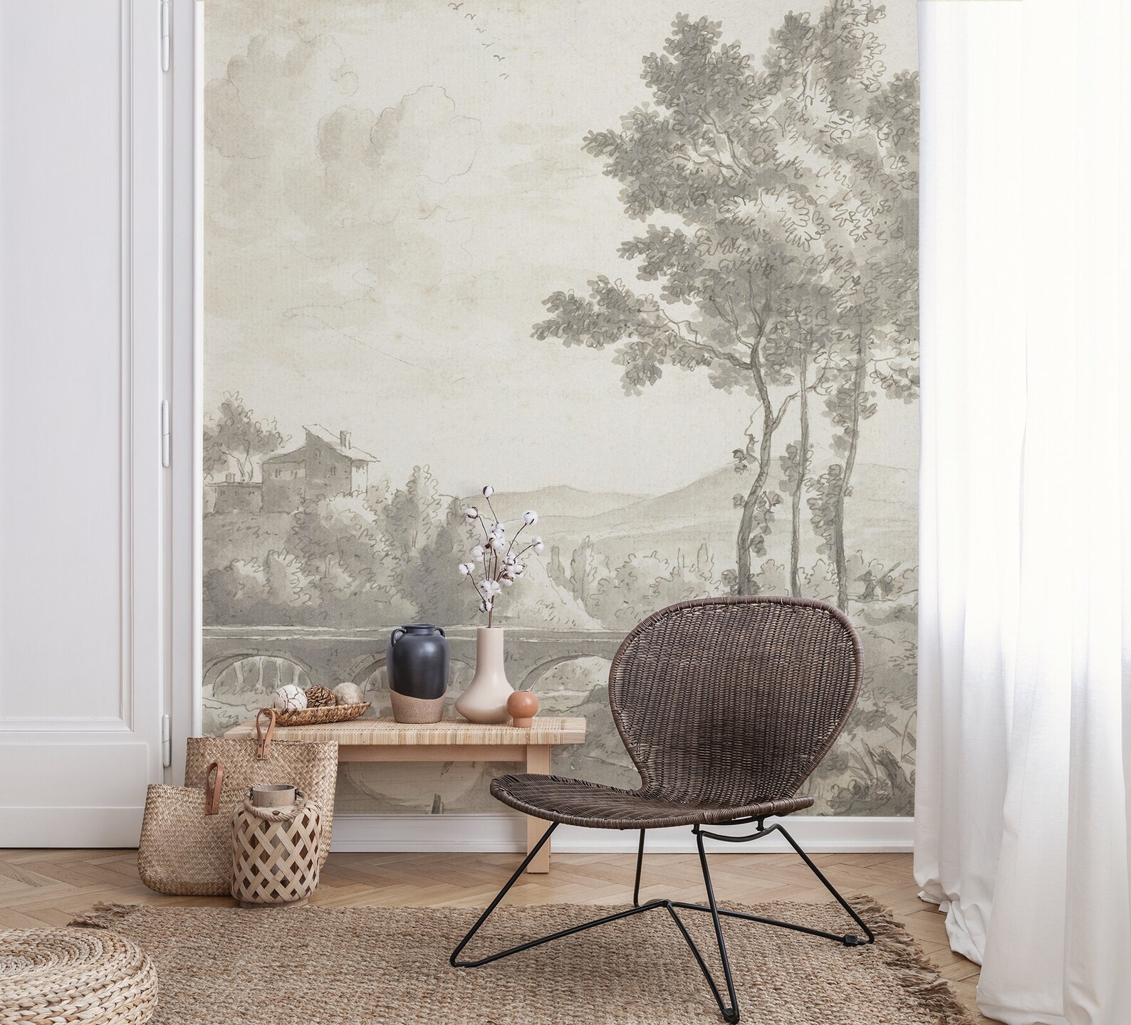 Vintage Scenic Wall Mural, Peel and Stick Wall Mural, Vintage Art ...