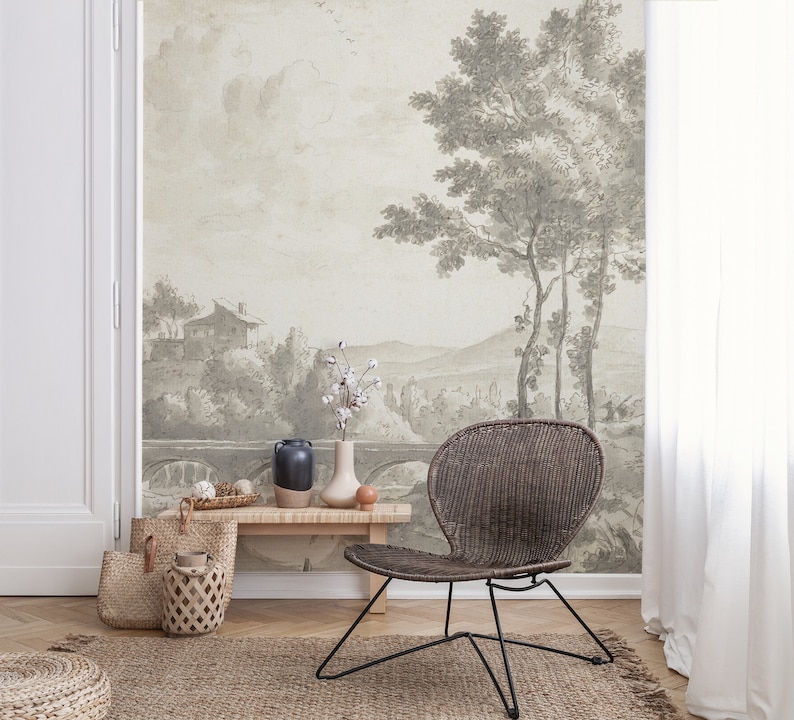 Vintage scenic wall mural peel and stick wall mural vintage Etsy