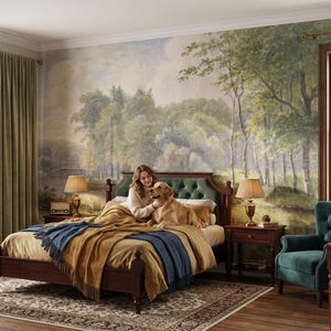Lantlig vintagelandskapstapet, retro scenisk väggmålning, väggkonst, heminredning, självhäftande skalbar eller traditionell vinyl #328