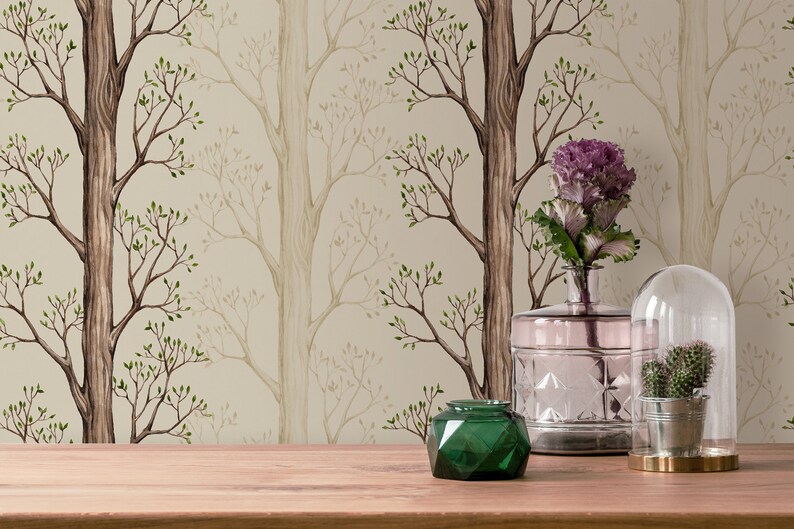 Tree Removable Wallpaper Self Adhesive Wall Mural Watercolor Etsy