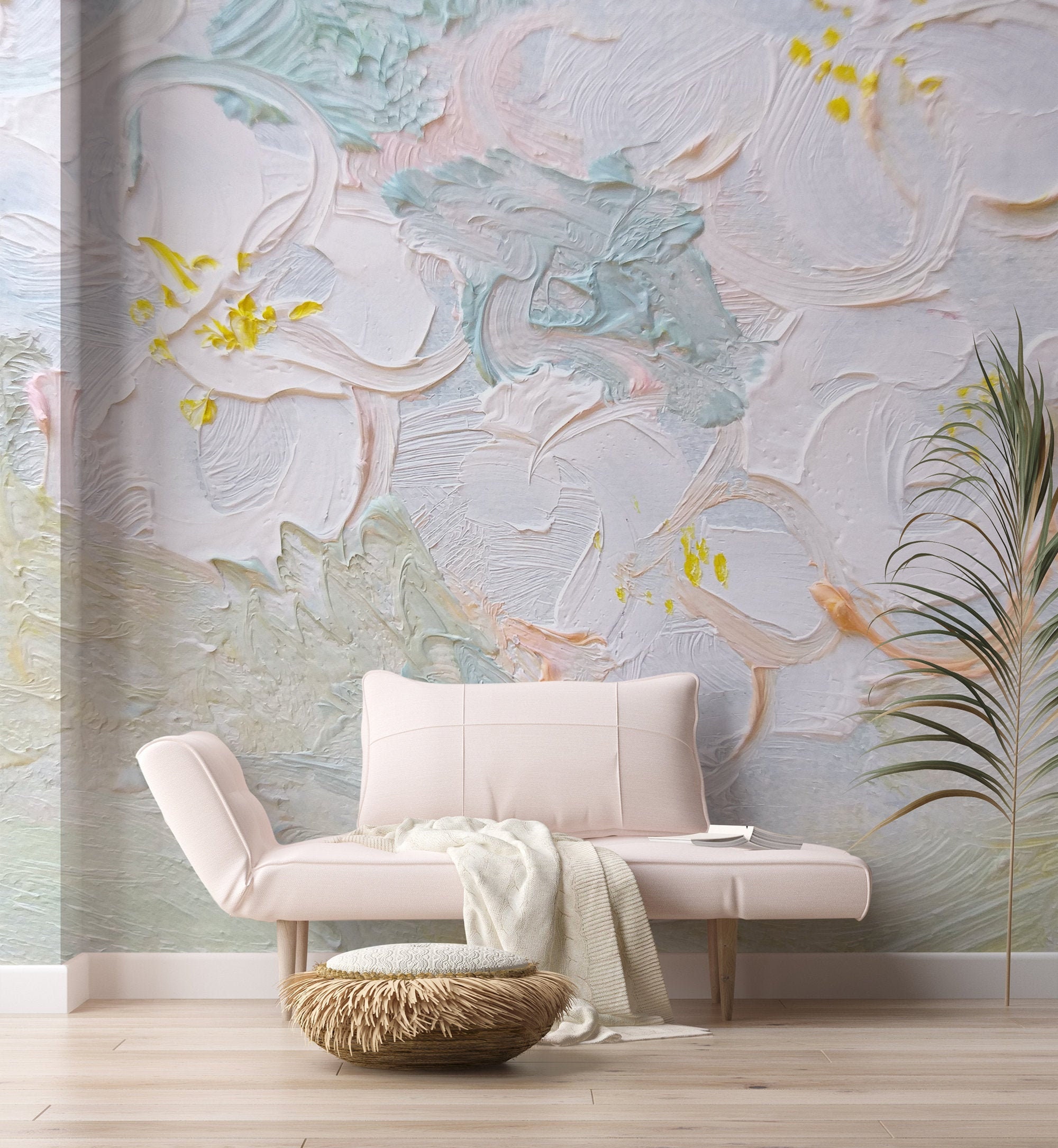 Pastel floral wall mural, peel and stick removable wallpaper, temporary vintage background wallpaper, self adhesive wall decor #285