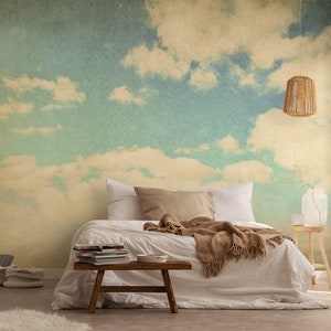 Vintage clouds wallpaper, self adhesive wallpaper, removable peel and stick wallpaper, retro wallpaper, wall sticker #10