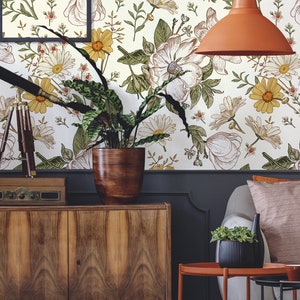 Vintage botanical wallpaper, wall mural, vintage wallpaper, floral pattern, peel and stick, self adhesive or regular wallpaper #646