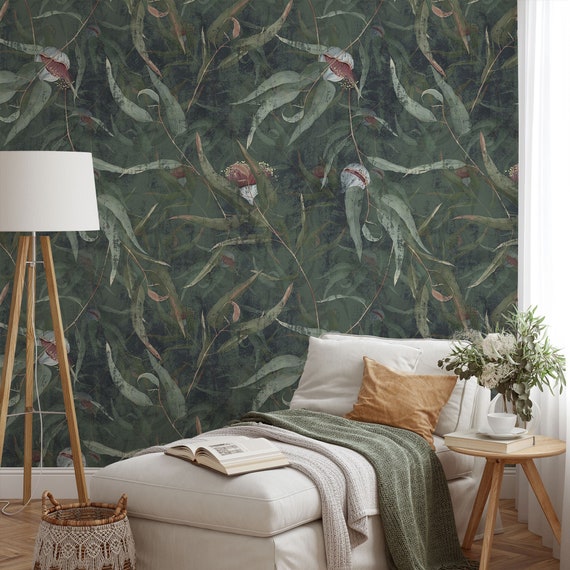 Dark Green Botanical Wallpaper Self Adhesive Peel and Stick - Etsy