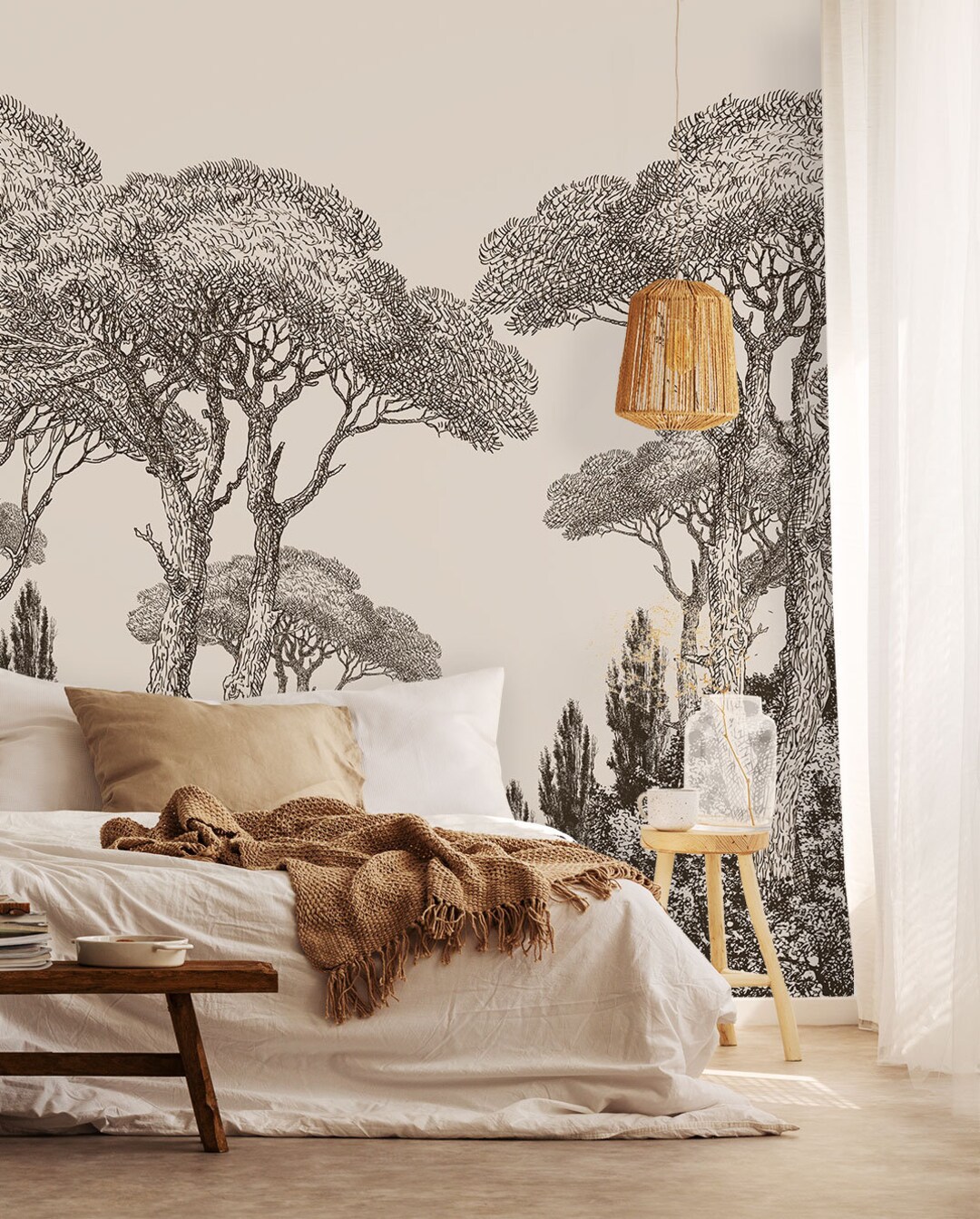 Trees Wallpaper Mural Self Adhesive Wallpaper Forest Vintage Etsy