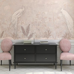 Chinoiserie Tapete, Blumengarten und Vögel Wandbild, Vintage Landschaft, abziehen und aufkleben, selbstklebend oder normale Tapete #640