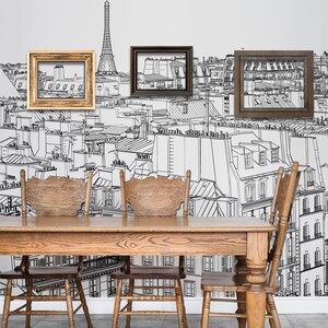 Paris landskapstapet, vintage väggmålning, linjekonst väggmålning, självhäftande, självhäftande väggmålning, avtagbar eller traditionell tapet #594 bild 3