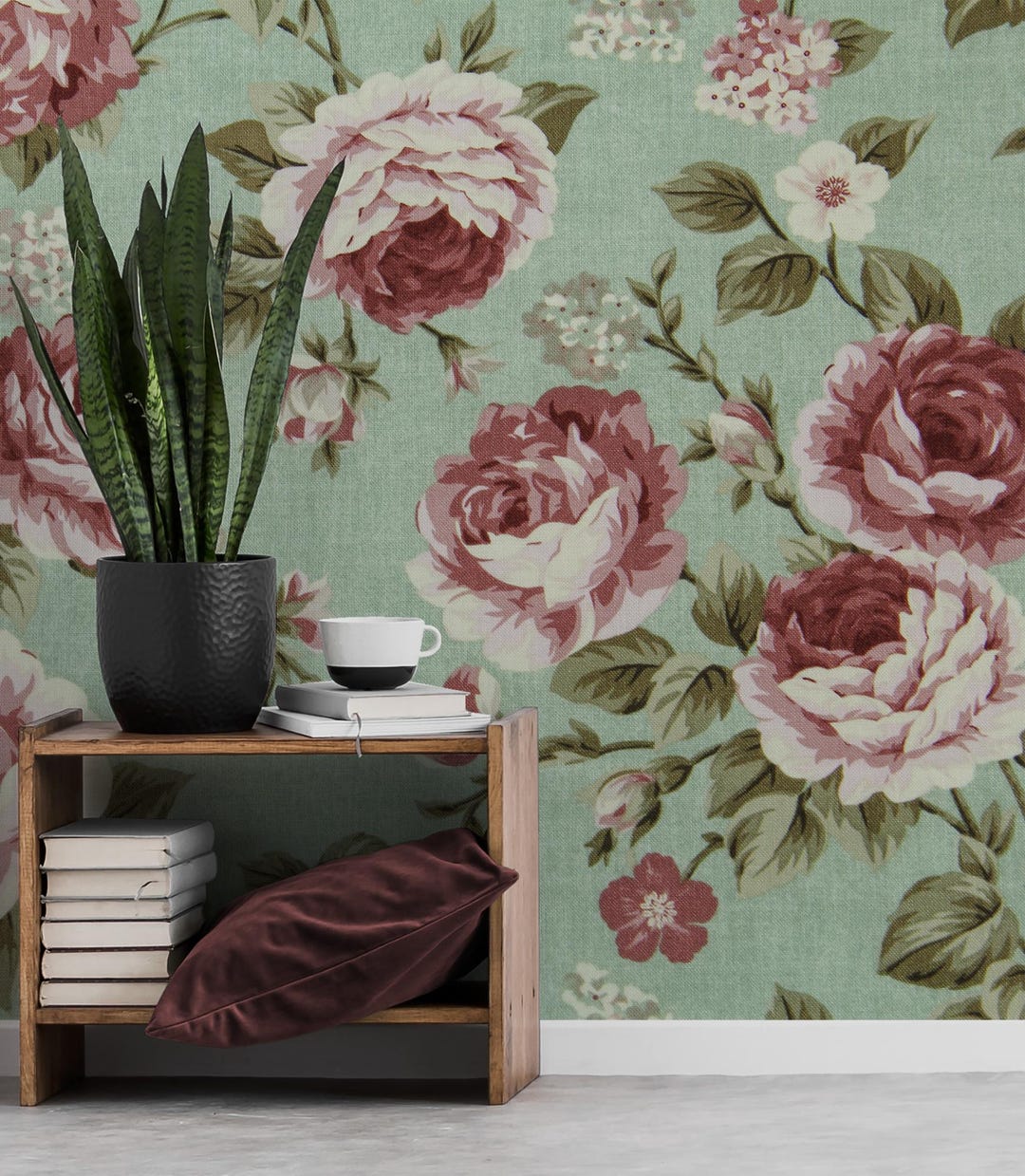 Vintage Rose Wallpaper Mural: Colorful Peel and Stick Wall Decor - Etsy