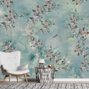 Flower pattern wallpaper, minimalist floral wall decor, wall art, custom wallpaper, peel & stick, self adhesive or regular wallpaper #902