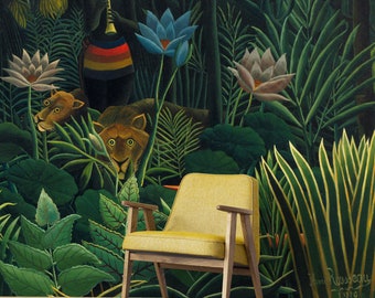 The Dream wallpaper, inspired by Henri Rousseau, tropical wallpaper, peel and stick, self adhesive wallpaper, removable wallpaper mural #75