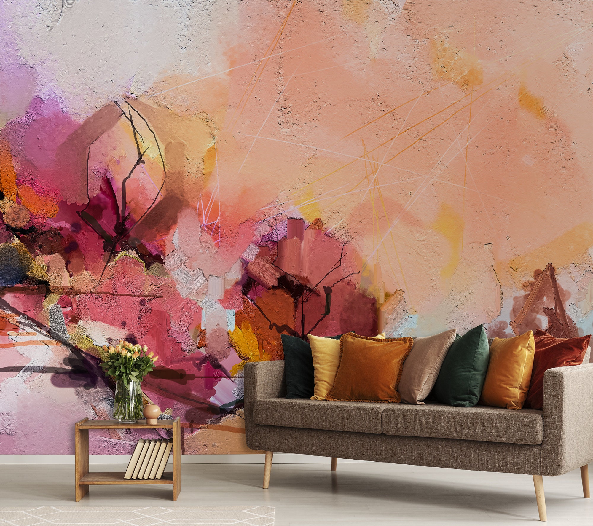 Abstract Landscape Wallpaper, Peel and Stick Painting Wall Mural ...