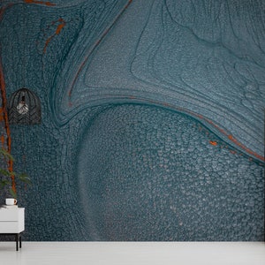 Dark teal abstract painting mural, vintage, abstract art wall mural, self adhesive, peel and stick wallpaper, wall decor, removable #487