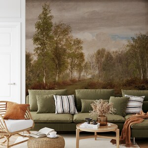 Wald Wandkunst, Retro Landschaft Tapete, Vintage Kunst Tapete, selbstklebend, ablösen und aufkleben, ablösbare oder normale Tapete #743
