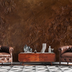 Papier peint vintage marron, décoration murale florale, art mural, papier peint personnalisé, papier peint autocollant, papier peint auto-adhésif ou régulier #887