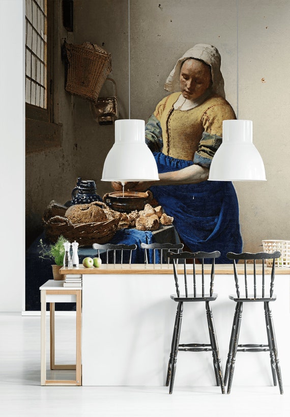 The Milkmaid Wall Mural By Vermeer Peel And Stick Wallpaper Etsy