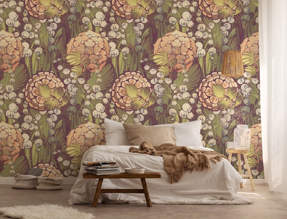 Vintage Wallpaper Wit Lilies of the Valley Flowers Self - Etsy Ireland Vintage Wallpaper Wit Lilies of the Valley Flowers Self - Etsy Ireland