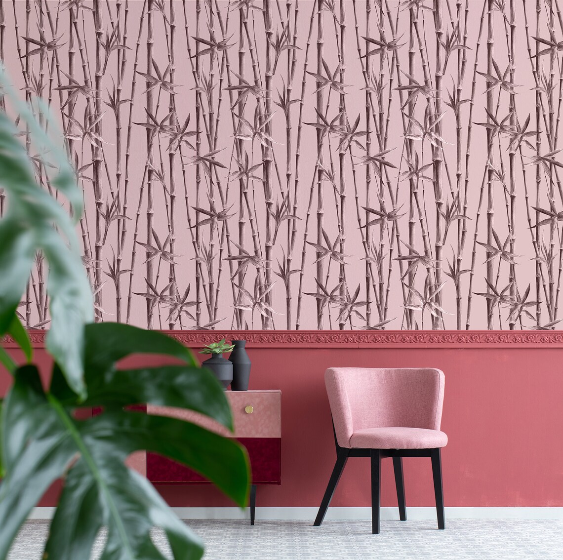 Retro Bamboo Wallpaper Peel and Stick Wall Mural Watercolor - Etsy