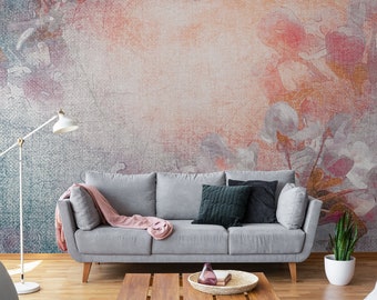 Abstract flowers wall mural, peel and stick removable wallpaper, temporary vintage background wallpaper, self adhesive wall decor #289