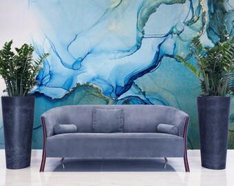 Blue marble wall mural, self adhesive, peel and stick wallpaper, abstract wall decor, removable peel and stick wallpaper #377