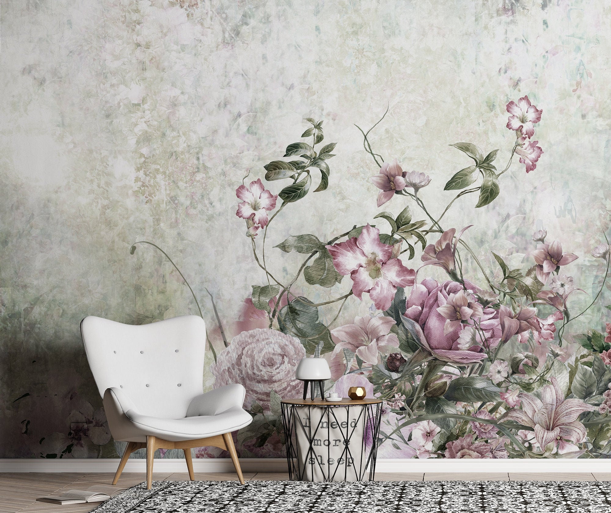 Floral Painting Wall Mural Peel and Stick Removable Etsy UK